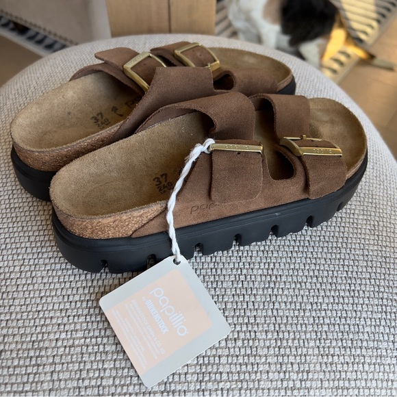 NWT Birkenstock Papillio Arizona Sport Sandals In Tan Brown Suede - Picture 5 of 6